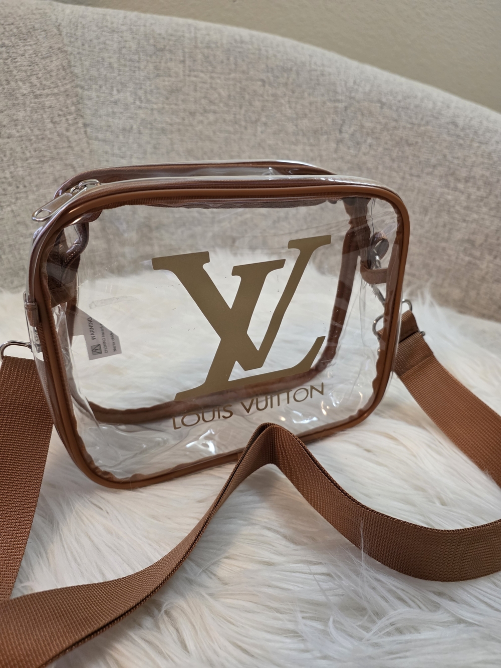 Clear Brown Trim Crossbody Bag Stadium Bag - Picture 5 of 11